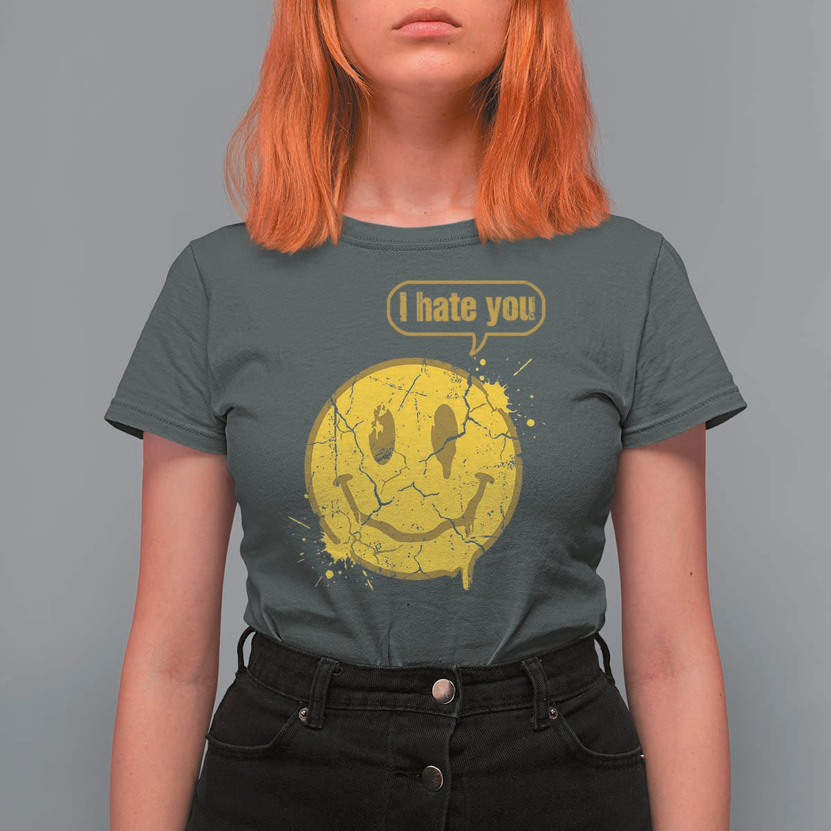 I Hate You T Shirt For Women Vintage Yellow Happy Smile Face