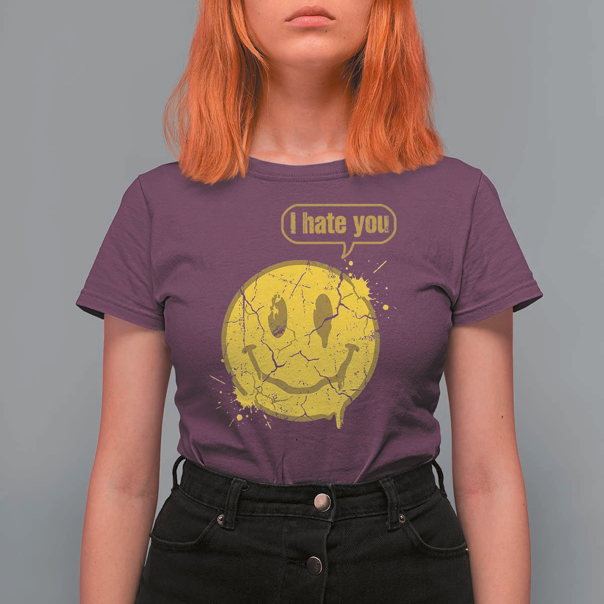 I Hate You T Shirt For Women Vintage Yellow Happy Smile Face