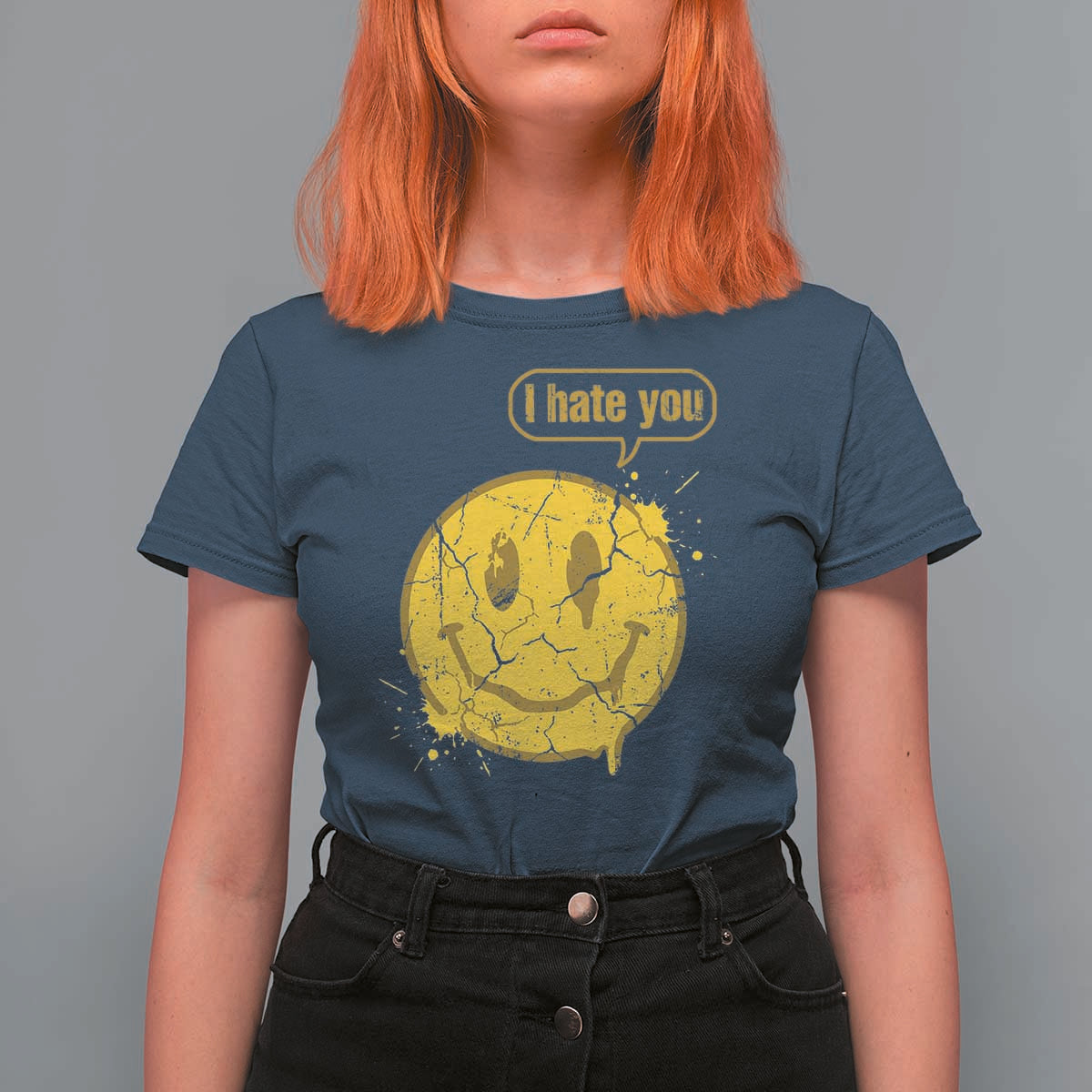 I Hate You T Shirt For Women Vintage Yellow Happy Smile Face