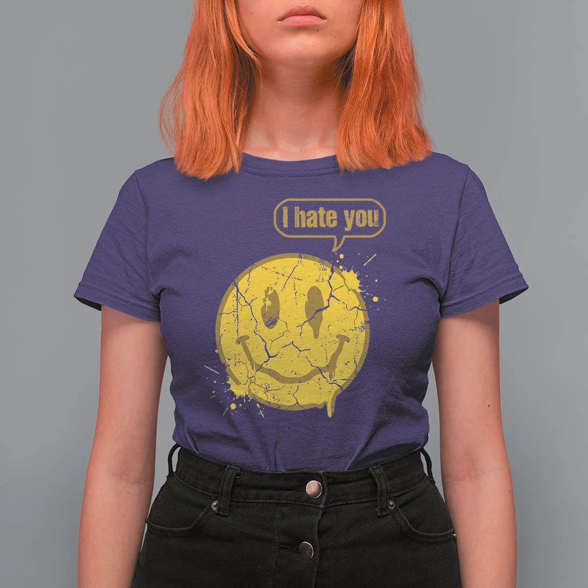 I Hate You T Shirt For Women Vintage Yellow Happy Smile Face