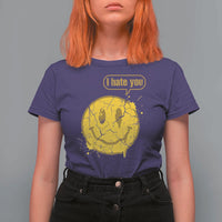 I Hate You T Shirt For Women Vintage Yellow Happy Smile Face