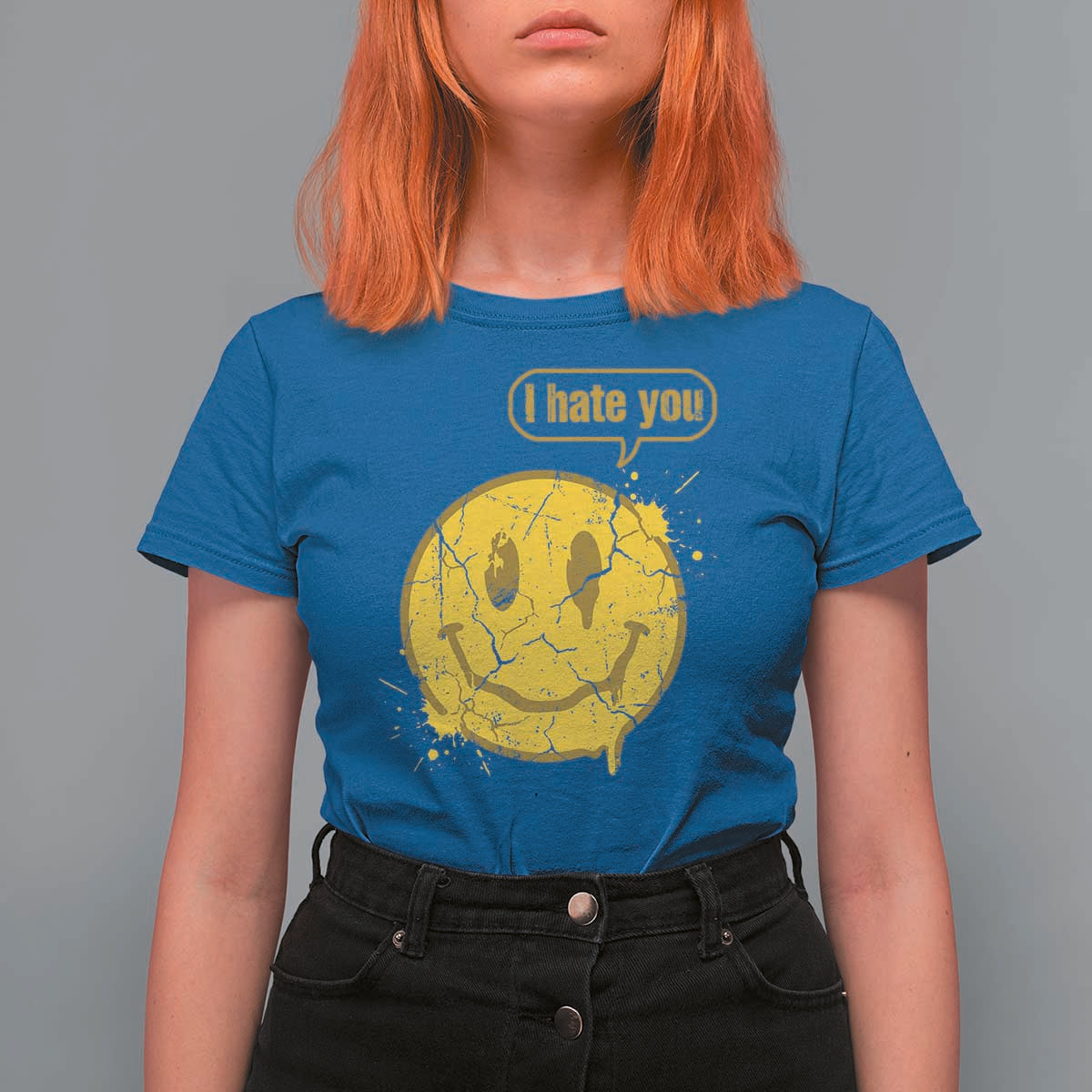 I Hate You T Shirt For Women Vintage Yellow Happy Smile Face