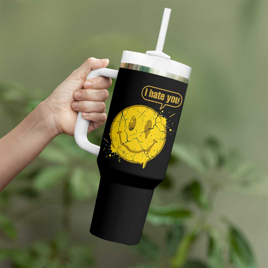 I Hate You Tumbler With Handle Vintage Yellow Happy Smile Face