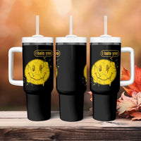 I Hate You Tumbler With Handle Vintage Yellow Happy Smile Face