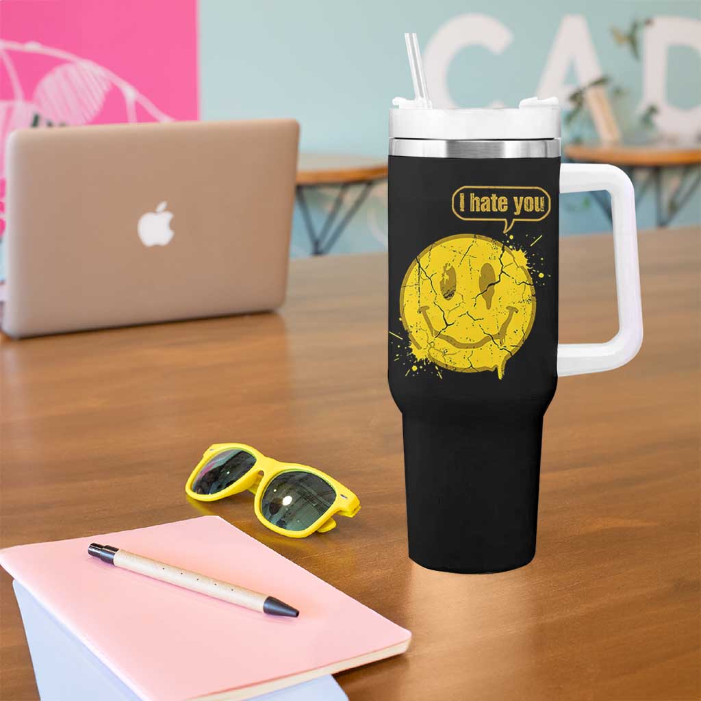 I Hate You Tumbler With Handle Vintage Yellow Happy Smile Face