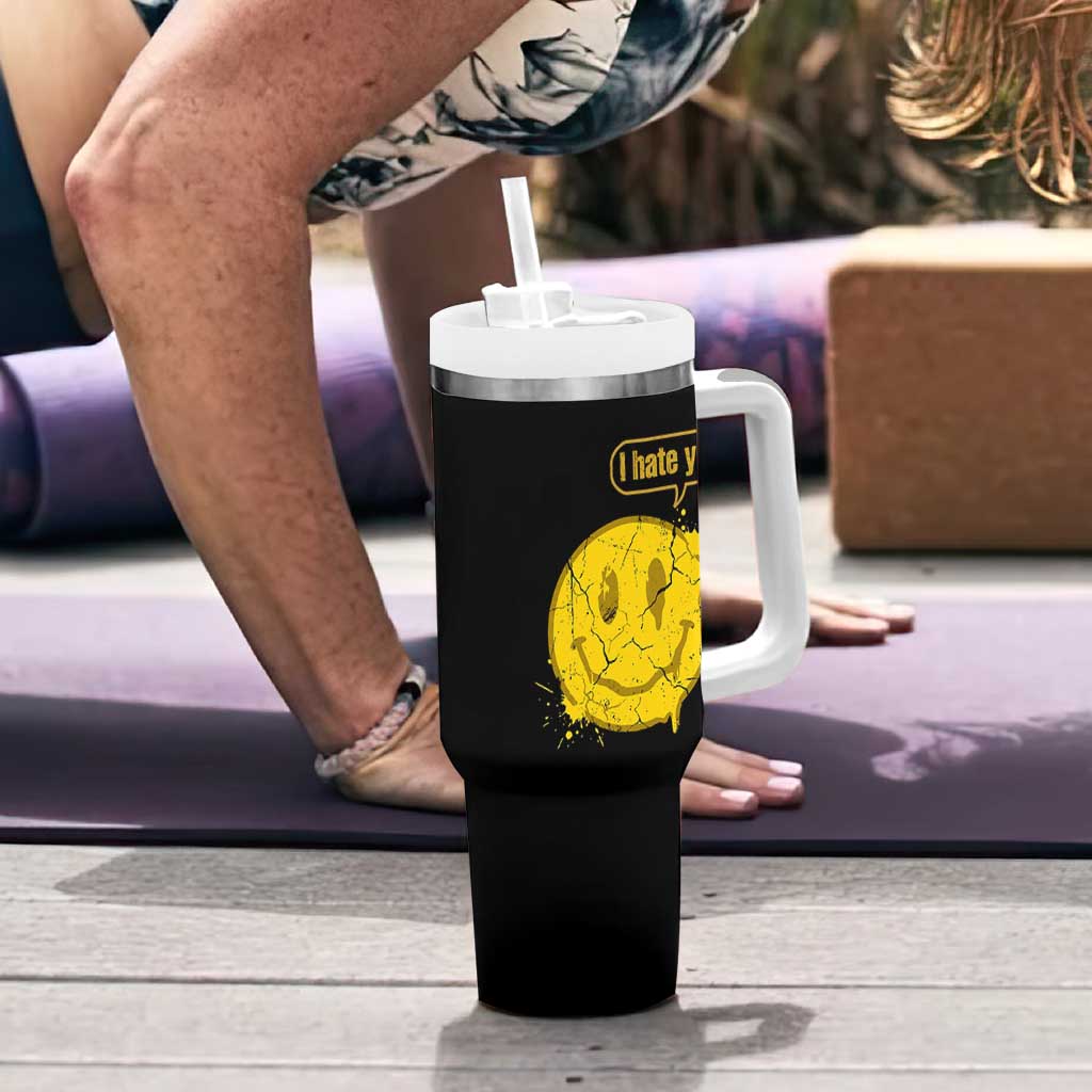 I Hate You Tumbler With Handle Vintage Yellow Happy Smile Face