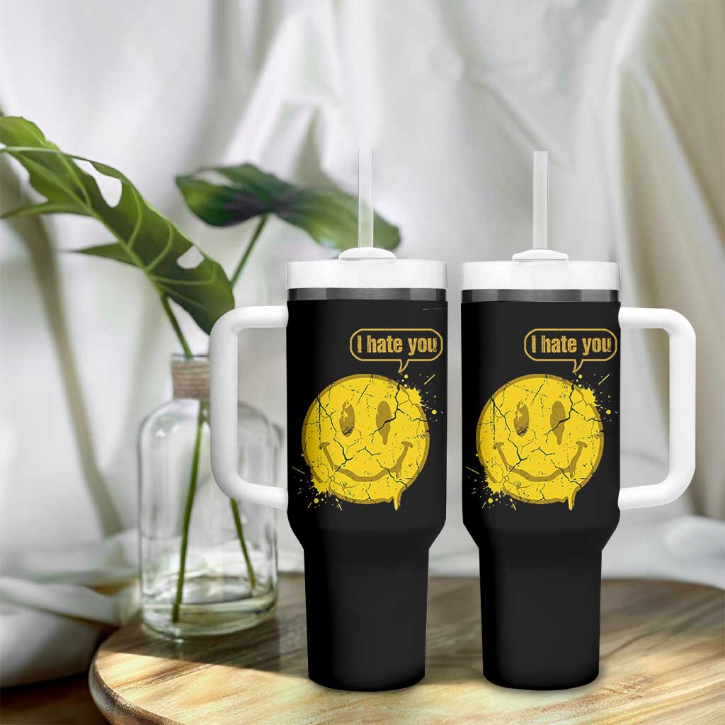 I Hate You Tumbler With Handle Vintage Yellow Happy Smile Face