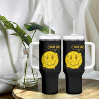 I Hate You Tumbler With Handle Vintage Yellow Happy Smile Face