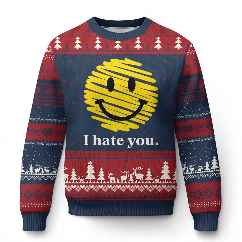 I Hate You Smile Face Meme Ugly Christmas Sweater Viral Sarcastic Humor