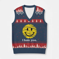 I Hate You Smile Face Meme V-Neck Knit Sweater Vest Viral Sarcastic Humor
