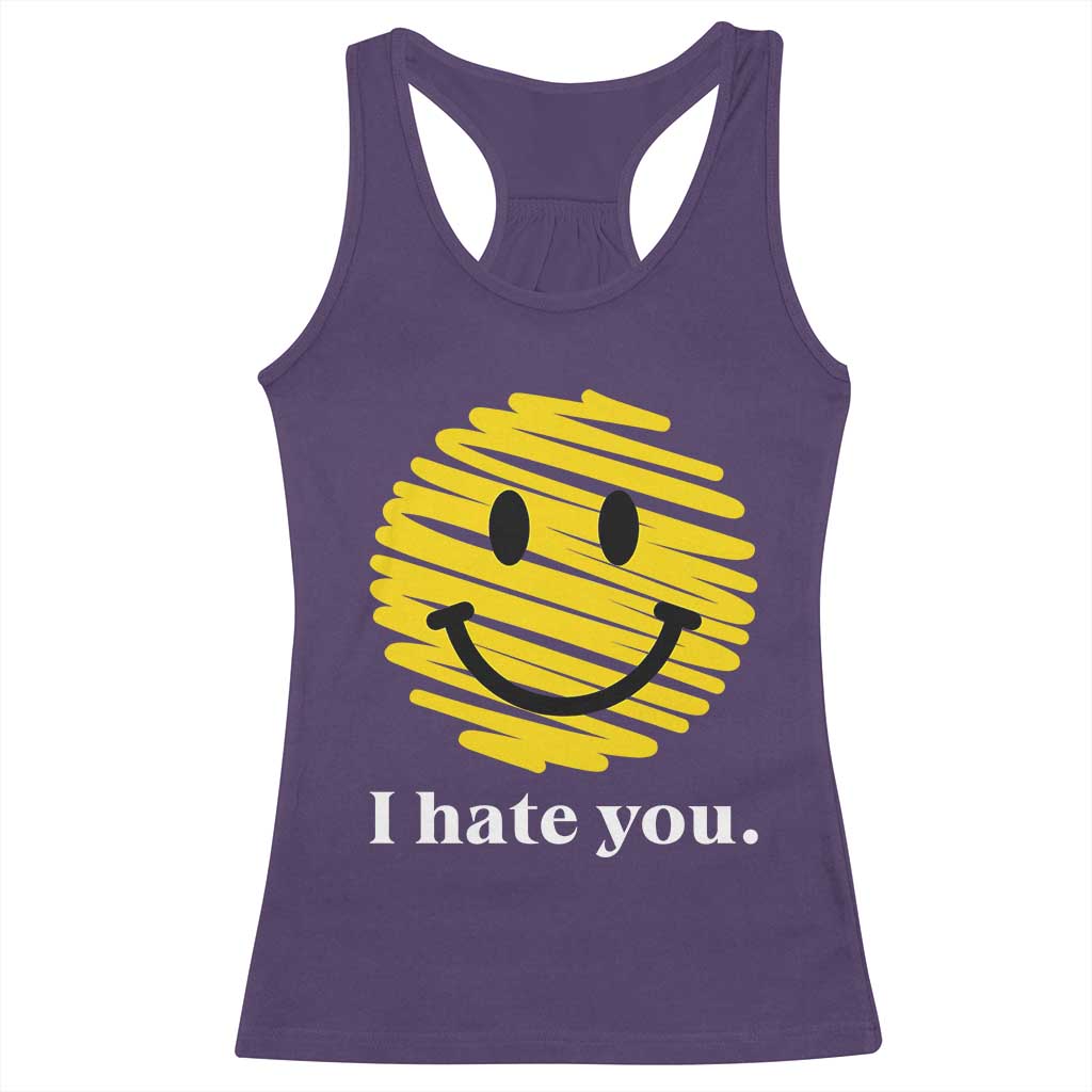 I Hate You Smile Face Meme Racerback Tank Top Viral Sarcastic Humor