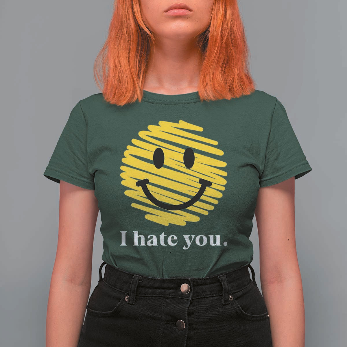 I Hate You Smile Face Meme T Shirt For Women Viral Sarcastic Humor