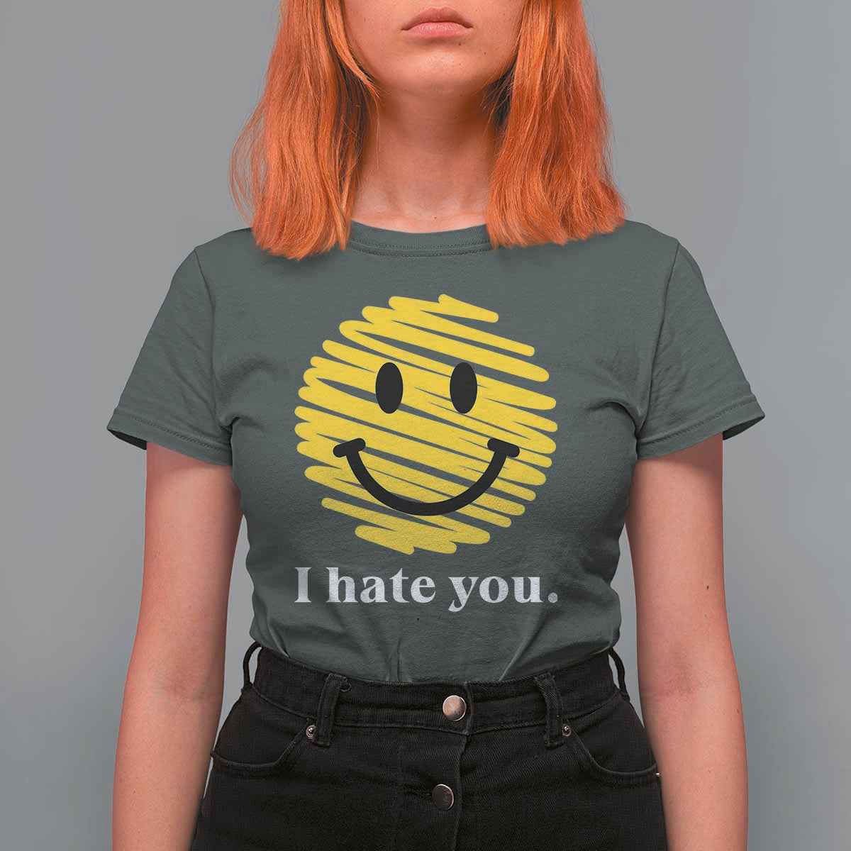 I Hate You Smile Face Meme T Shirt For Women Viral Sarcastic Humor