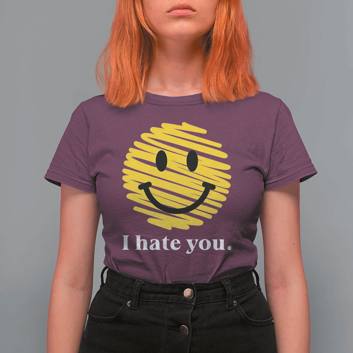 I Hate You Smile Face Meme T Shirt For Women Viral Sarcastic Humor