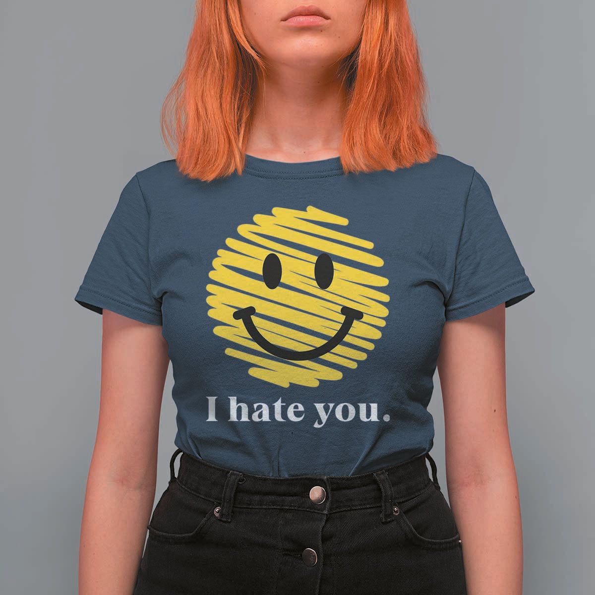 I Hate You Smile Face Meme T Shirt For Women Viral Sarcastic Humor