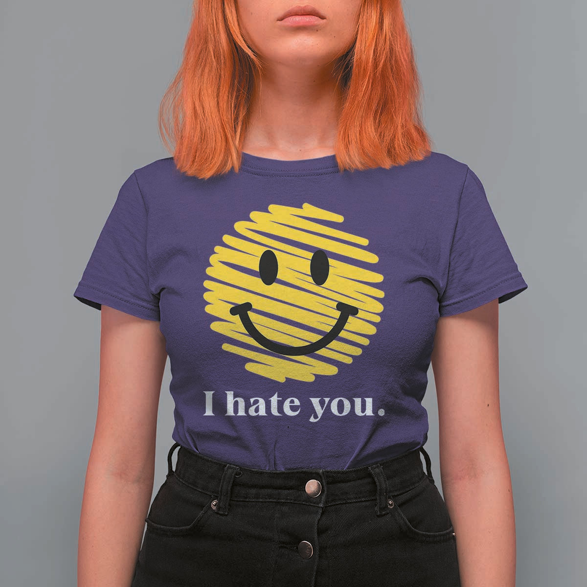 I Hate You Smile Face Meme T Shirt For Women Viral Sarcastic Humor