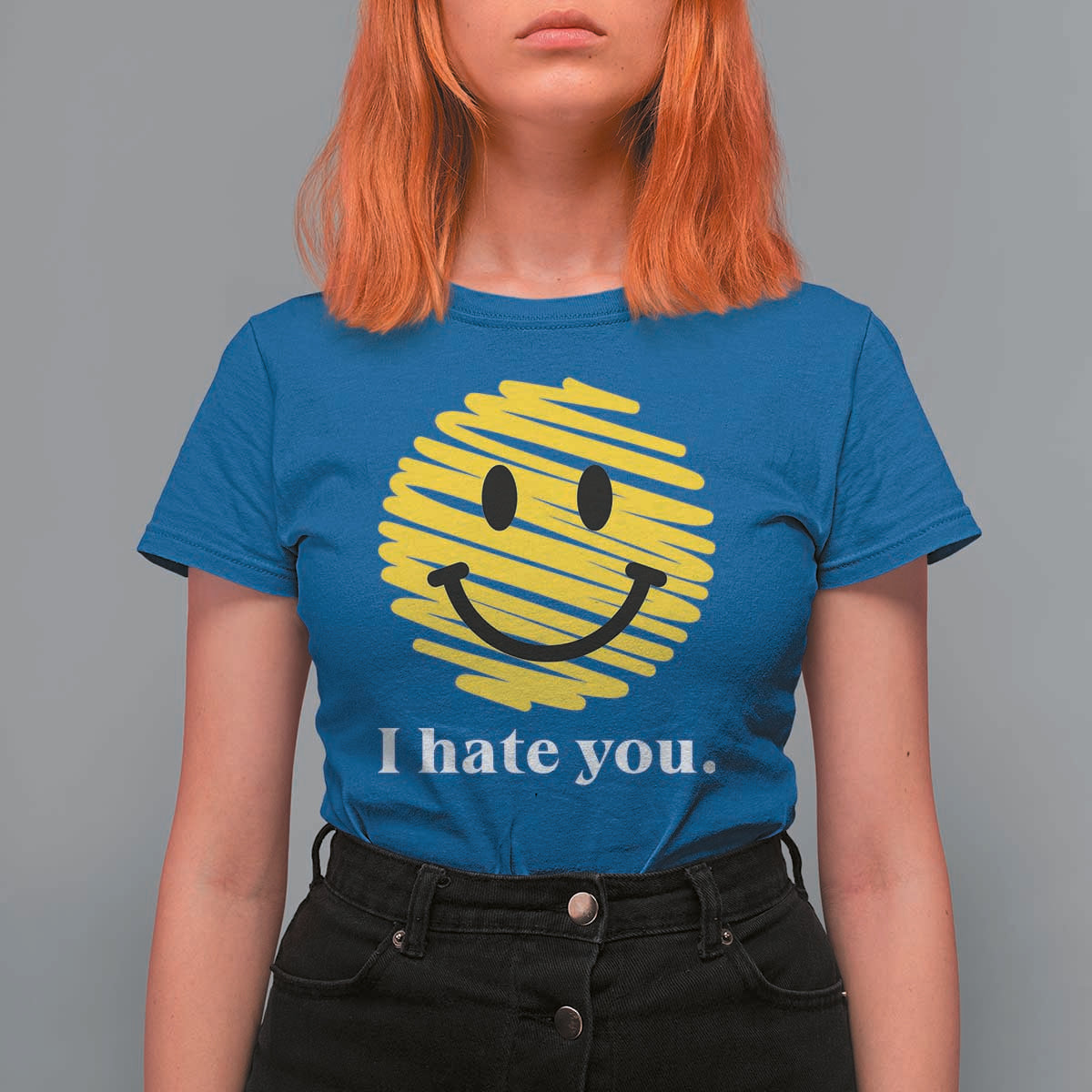 I Hate You Smile Face Meme T Shirt For Women Viral Sarcastic Humor