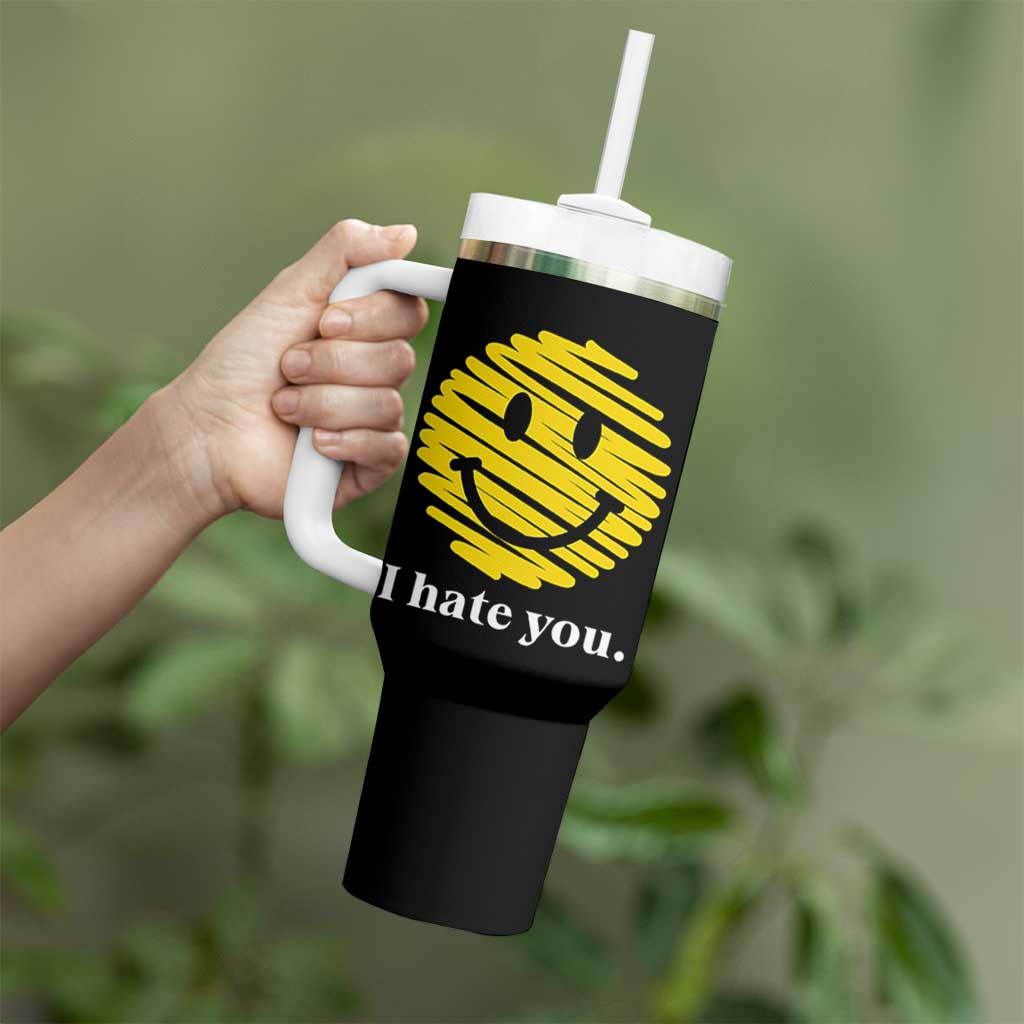 I Hate You Smile Face Meme Tumbler With Handle Viral Sarcastic Humor