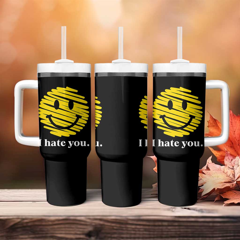 I Hate You Smile Face Meme Tumbler With Handle Viral Sarcastic Humor