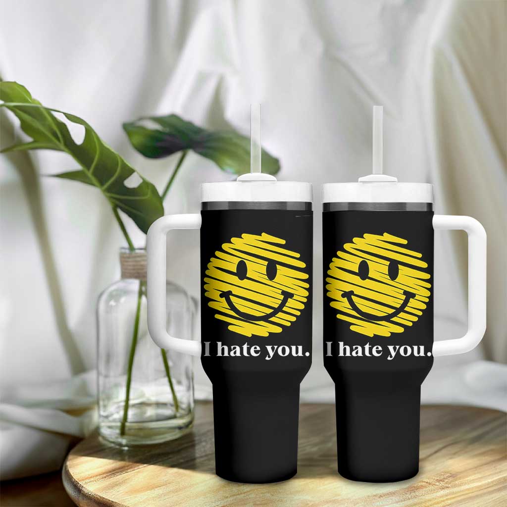 I Hate You Smile Face Meme Tumbler With Handle Viral Sarcastic Humor