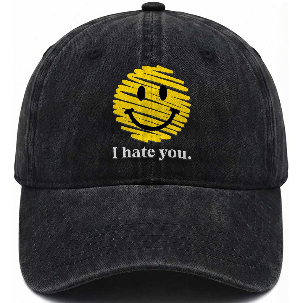 I Hate You Smile Face Meme Washed Cotton Baseball Cap Viral Sarcastic Humor