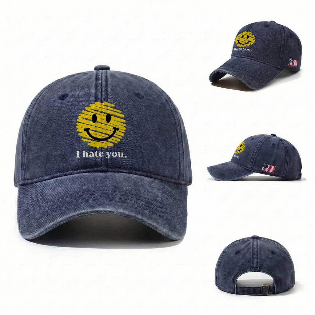 I Hate You Smile Face Meme Washed Cotton Baseball Cap Viral Sarcastic Humor
