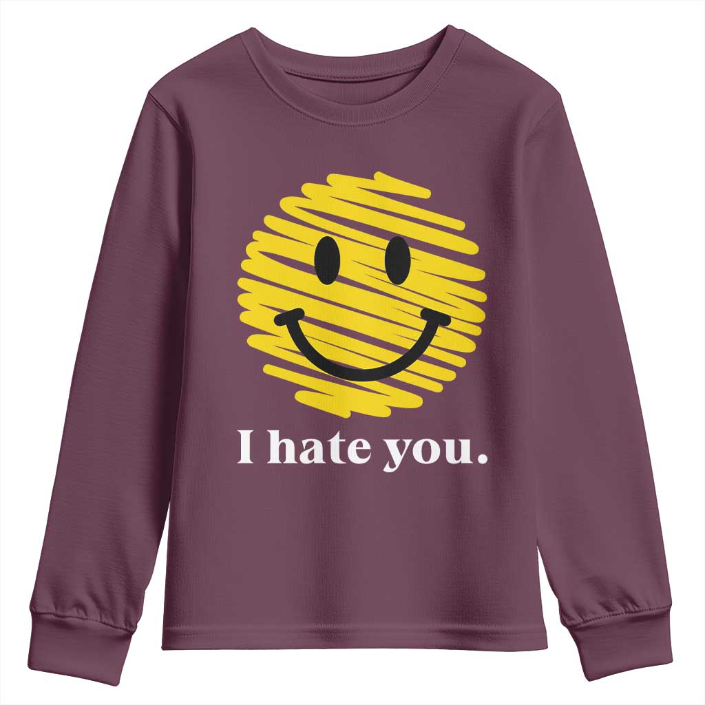 I Hate You Smile Face Meme Youth Sweatshirt Viral Sarcastic Humor