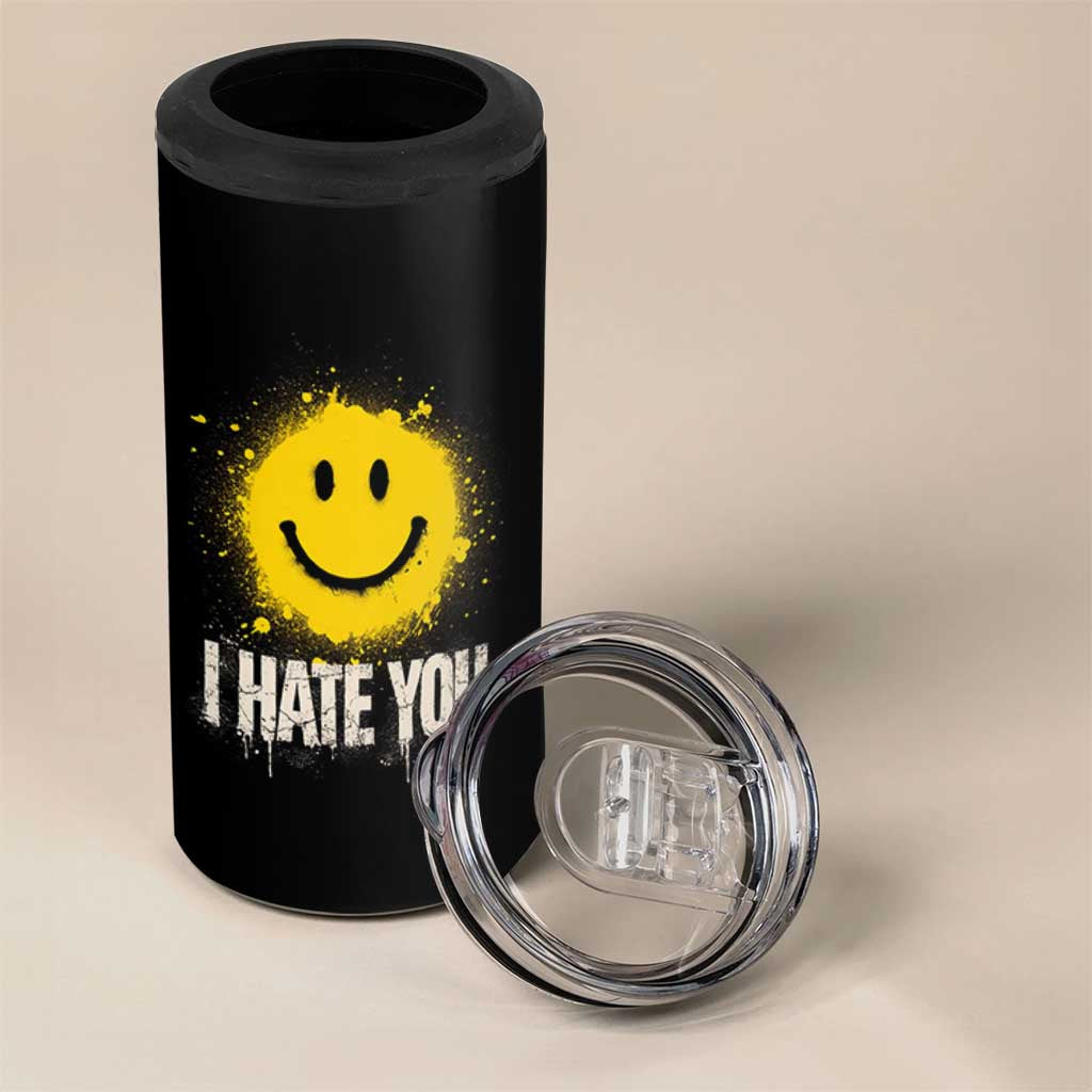 I Hate You Smile Face 4 in 1 Can Cooler Tumbler Funny Sarcastic Meme
