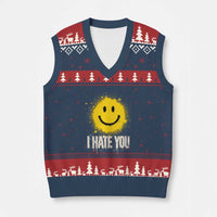 I Hate You Smile Face V-Neck Knit Sweater Vest Funny Sarcastic Meme