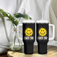 I Hate You Smile Face Tumbler With Handle Funny Sarcastic Meme