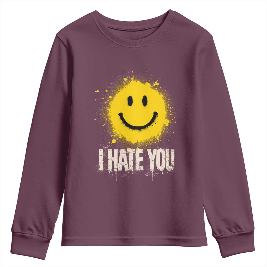 I Hate You Smile Face Youth Sweatshirt Funny Sarcastic Meme