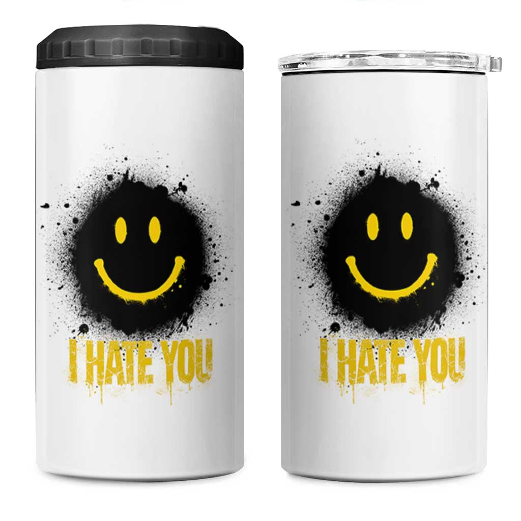 I Hate You 4 in 1 Can Cooler Tumbler Funny Smile Face Emoticon Meme