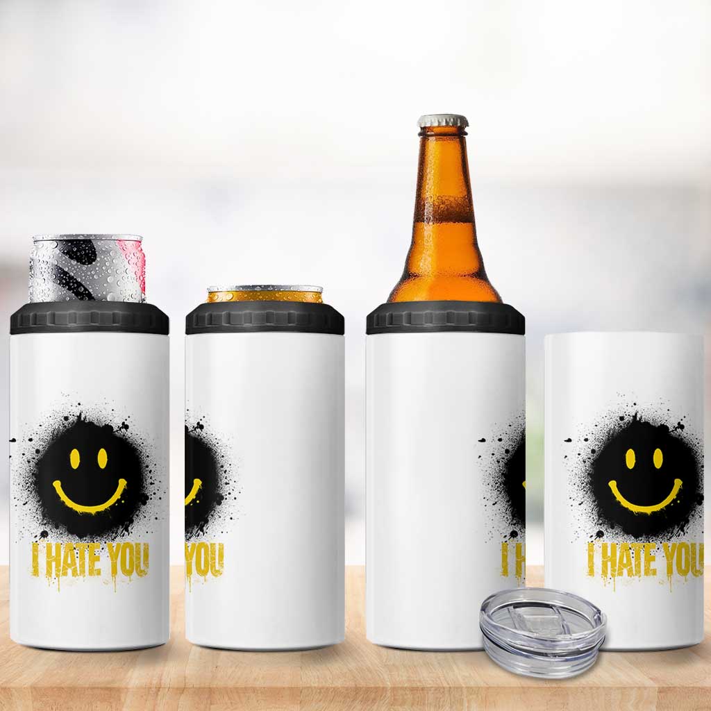 I Hate You 4 in 1 Can Cooler Tumbler Funny Smile Face Emoticon Meme