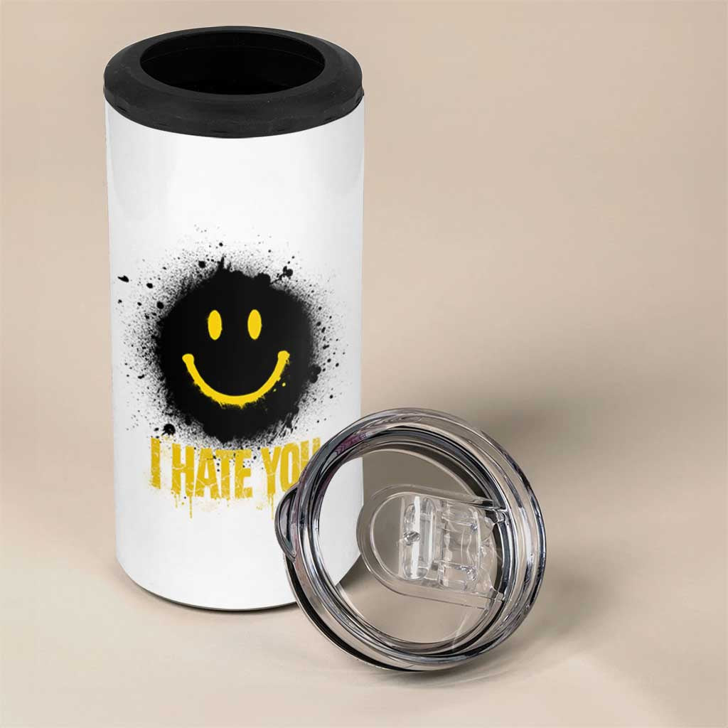 I Hate You 4 in 1 Can Cooler Tumbler Funny Smile Face Emoticon Meme