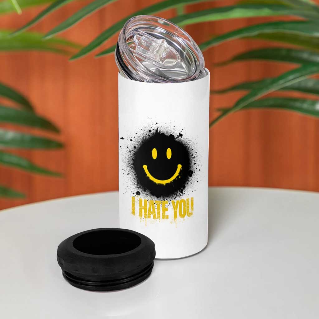 I Hate You 4 in 1 Can Cooler Tumbler Funny Smile Face Emoticon Meme