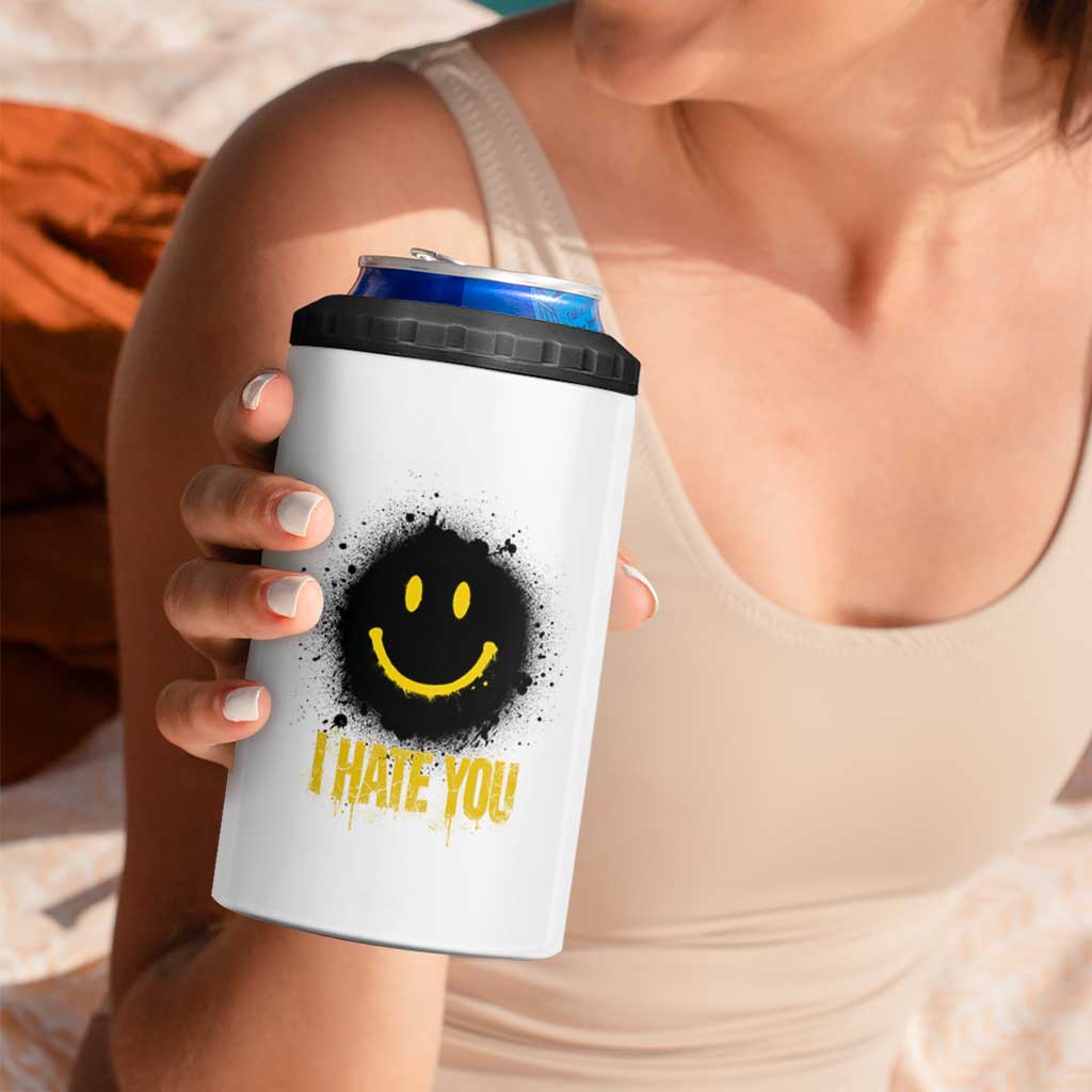 I Hate You 4 in 1 Can Cooler Tumbler Funny Smile Face Emoticon Meme