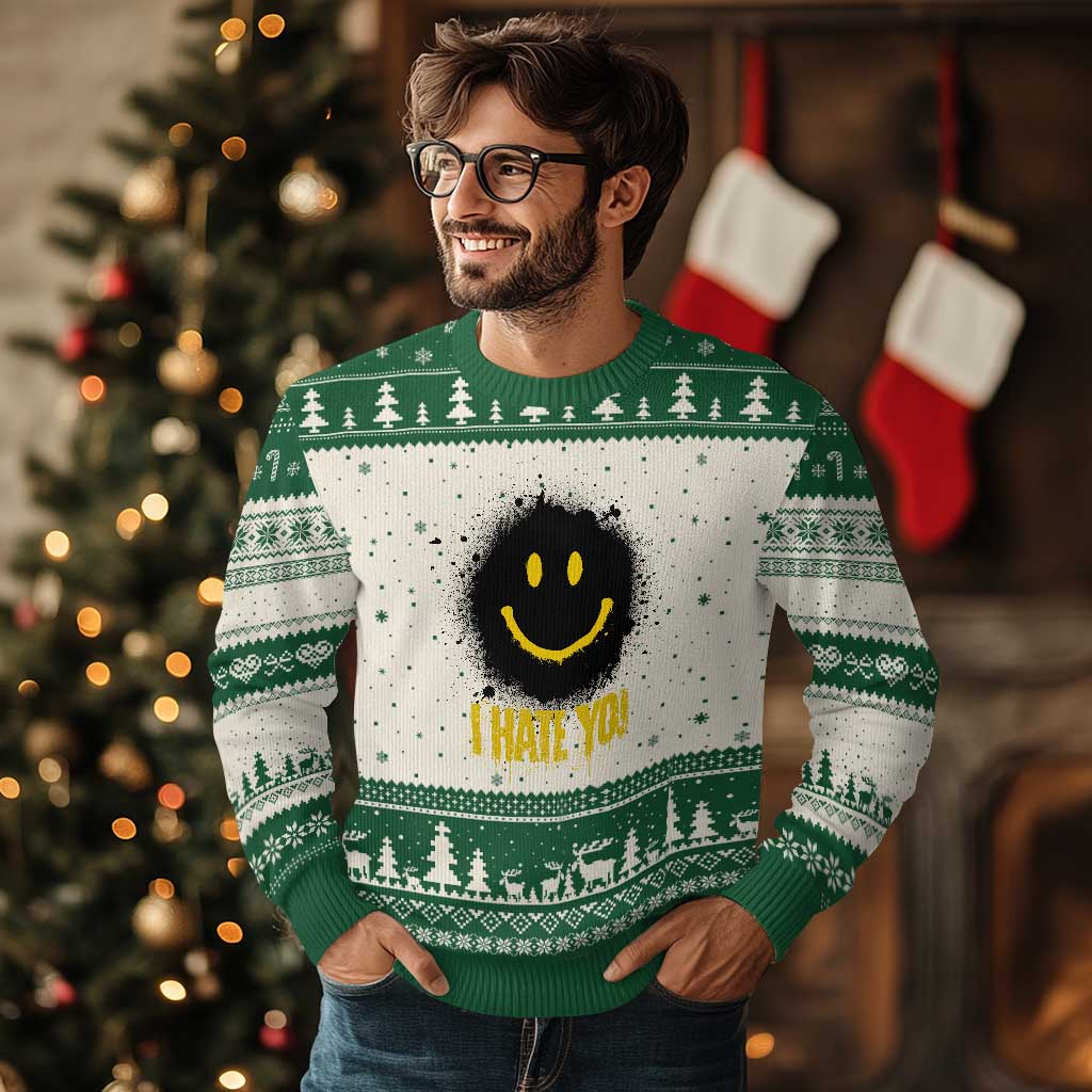 I Hate You Ugly Christmas Sweater Funny Smile Face Emoticon Meme