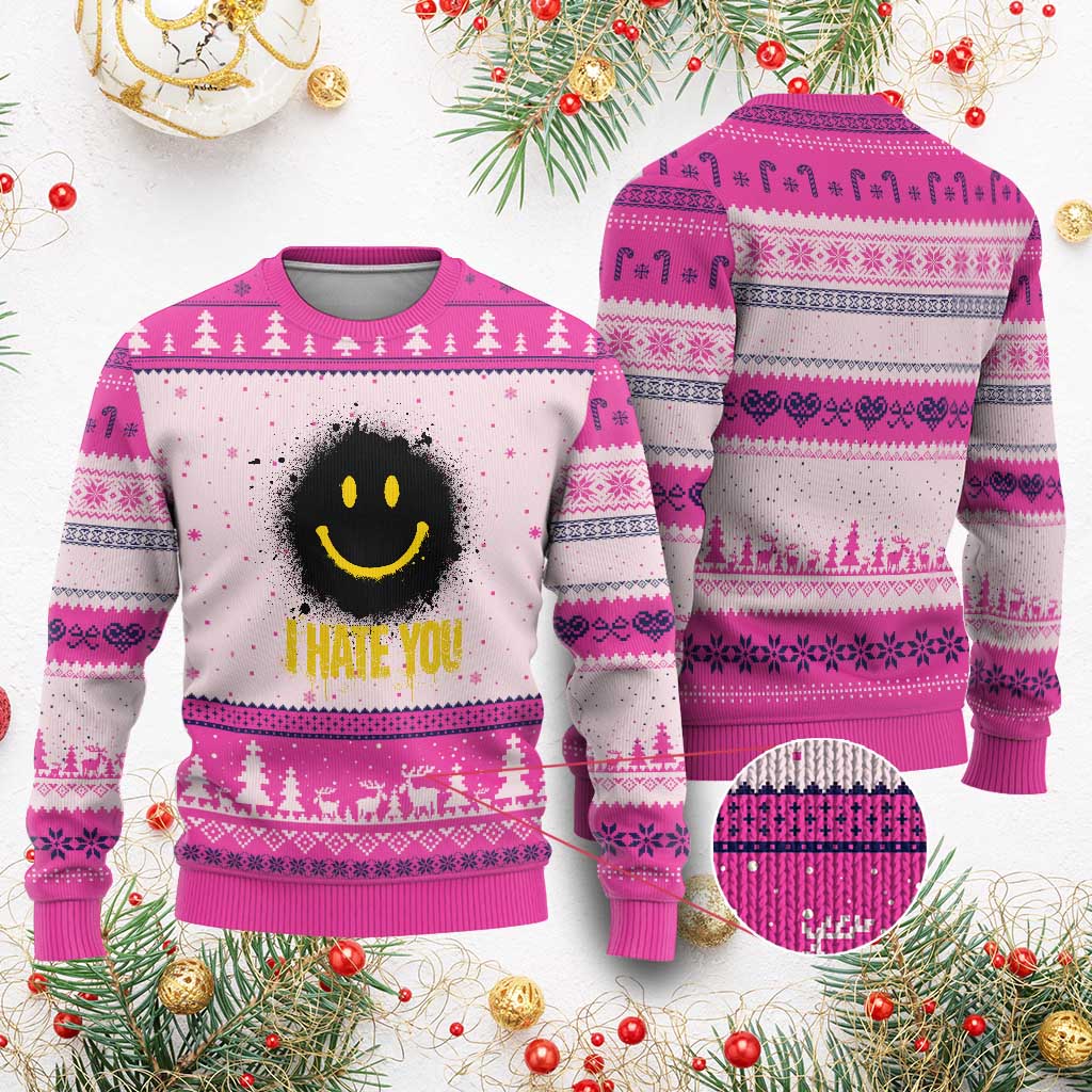 I Hate You Ugly Christmas Sweater Funny Smile Face Emoticon Meme