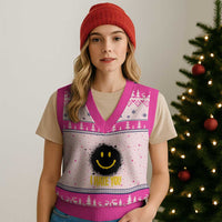 I Hate You V-Neck Knit Sweater Vest Funny Smile Face Emoticon Meme