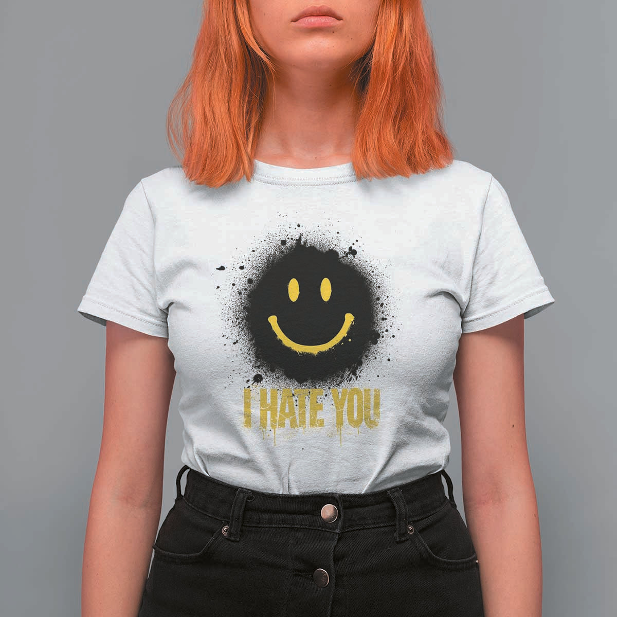 I Hate You T Shirt For Women Funny Smile Face Emoticon Meme