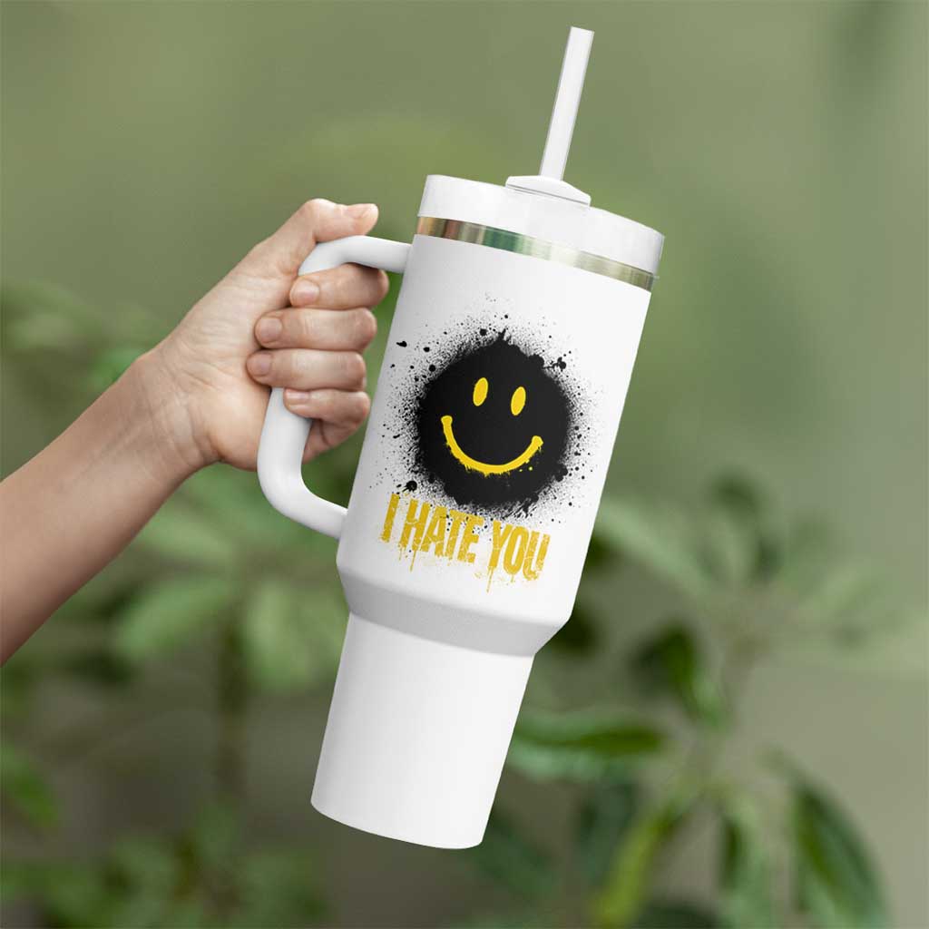 I Hate You Tumbler With Handle Funny Smile Face Emoticon Meme