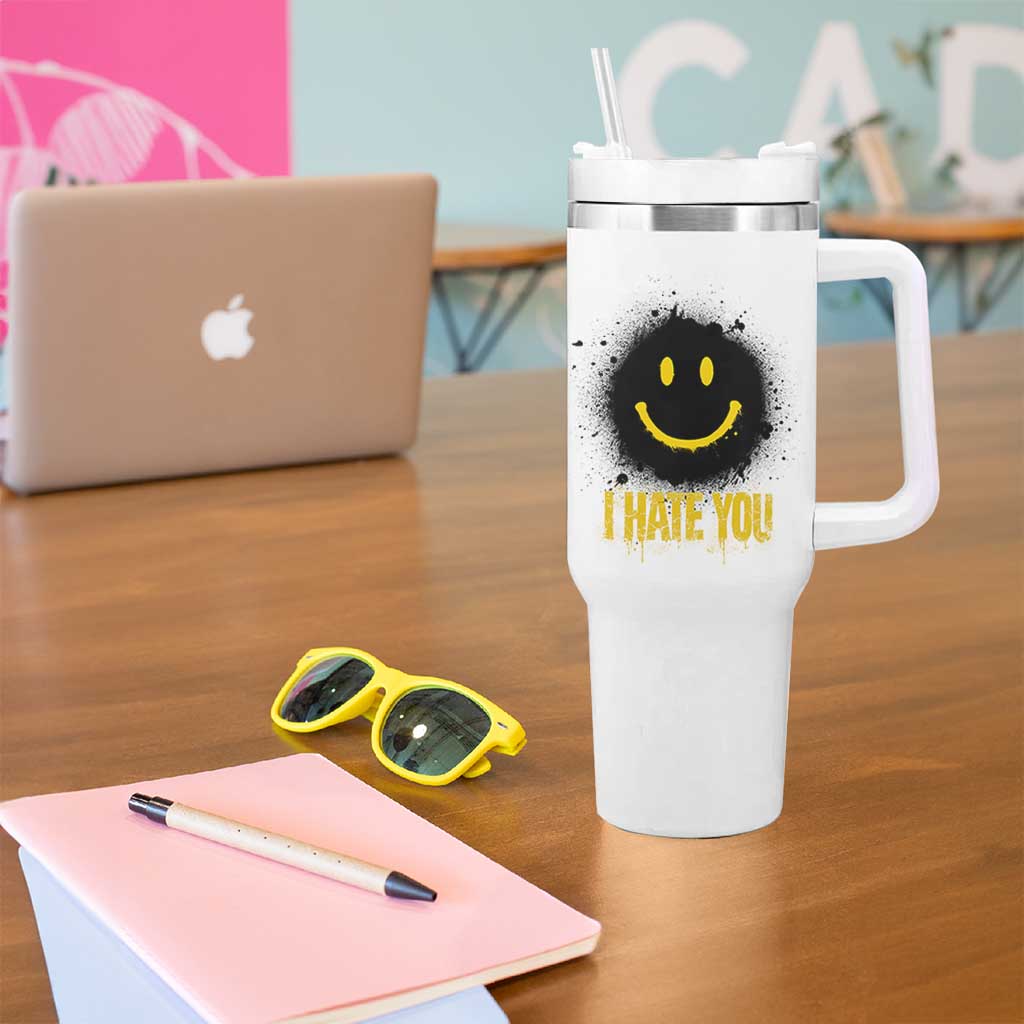 I Hate You Tumbler With Handle Funny Smile Face Emoticon Meme