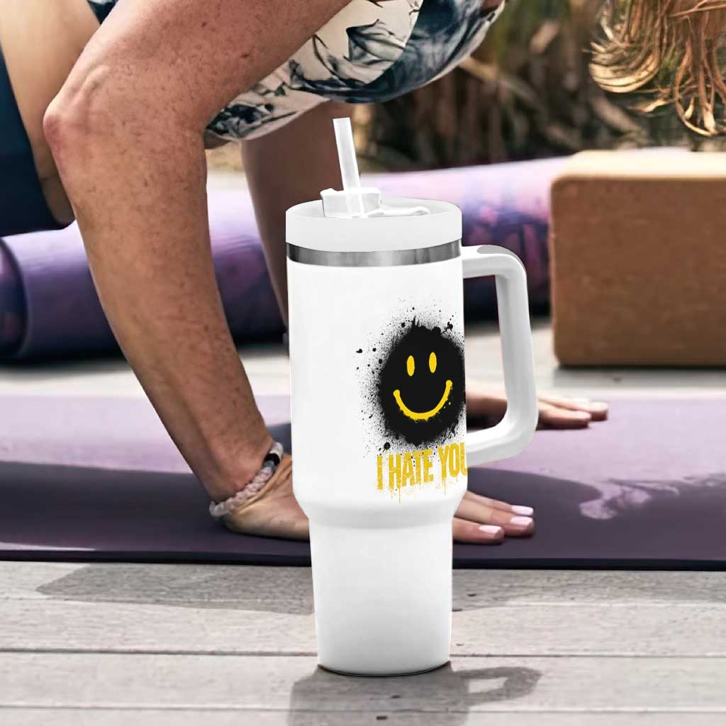 I Hate You Tumbler With Handle Funny Smile Face Emoticon Meme