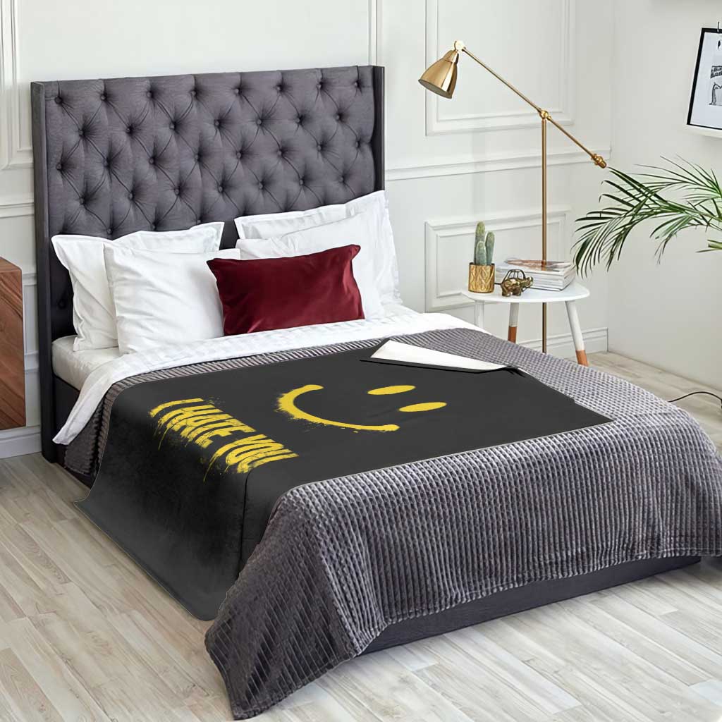 I Hate You Throw Blanket Funny Sarcastic Smiling Face Meme
