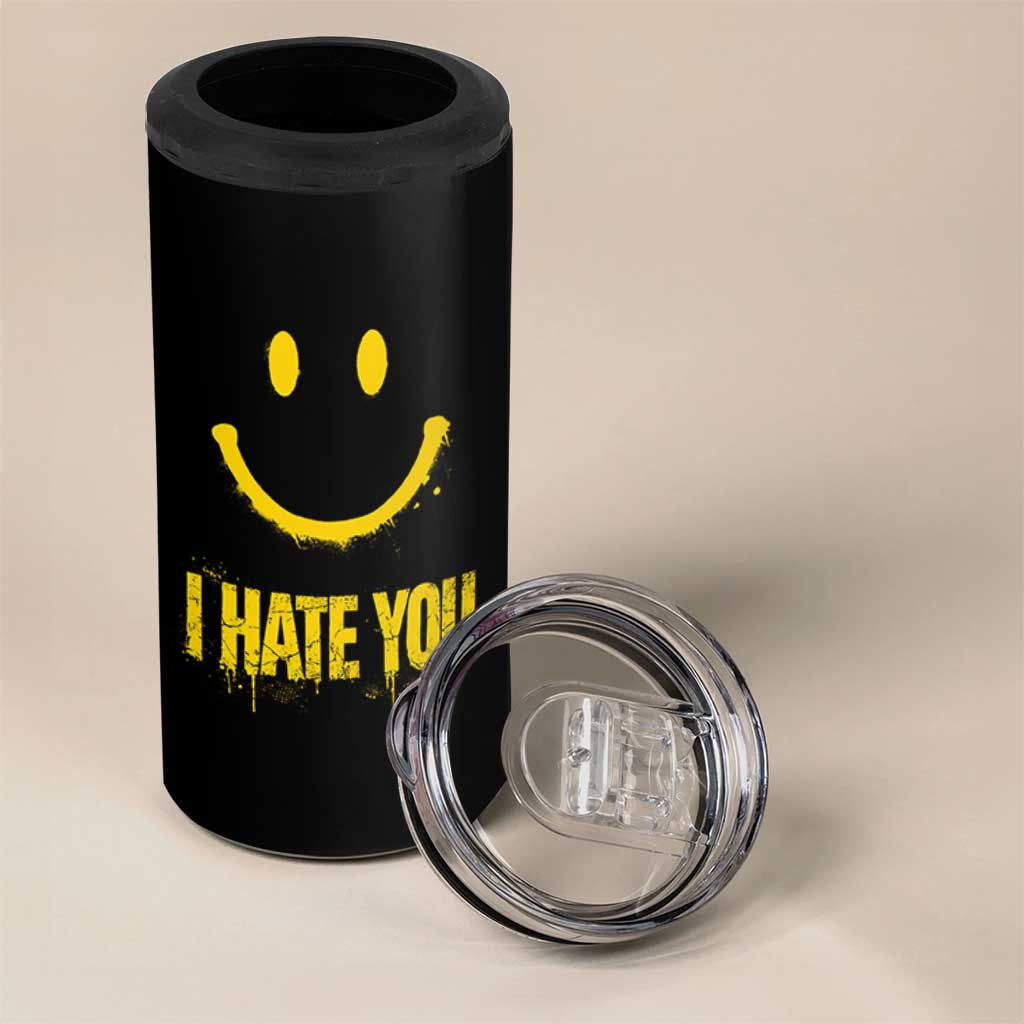 I Hate You 4 in 1 Can Cooler Tumbler Funny Sarcastic Smiling Face Meme