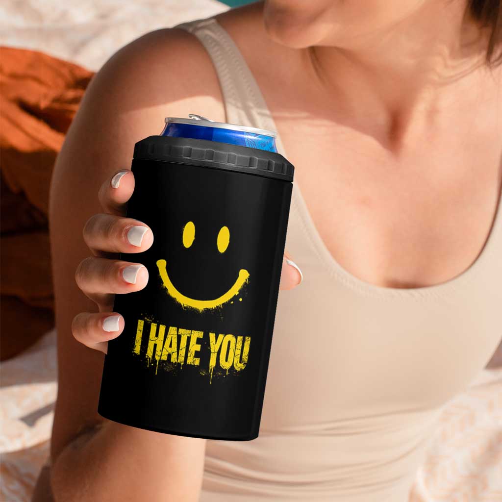 I Hate You 4 in 1 Can Cooler Tumbler Funny Sarcastic Smiling Face Meme