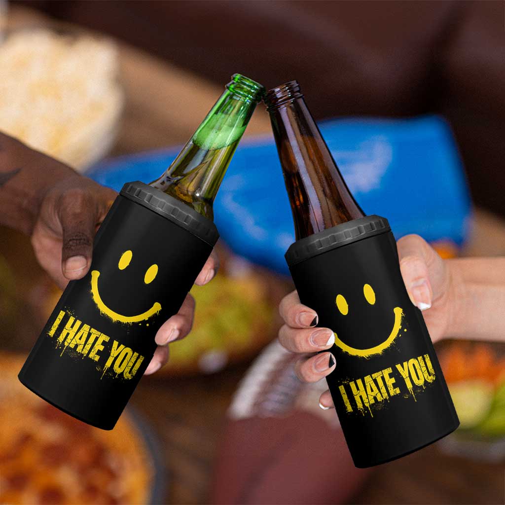 I Hate You 4 in 1 Can Cooler Tumbler Funny Sarcastic Smiling Face Meme