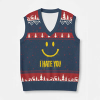 I Hate You V-Neck Knit Sweater Vest Funny Sarcastic Smiling Face Meme