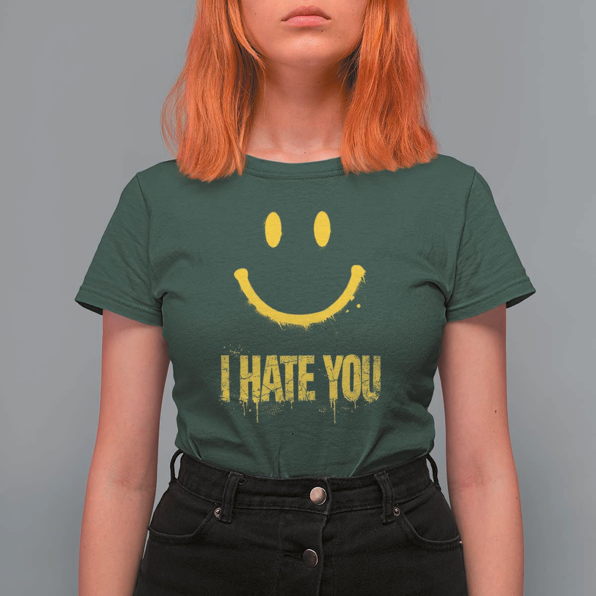 I Hate You T Shirt For Women Funny Sarcastic Smiling Face Meme