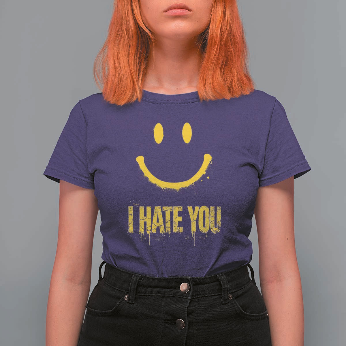 I Hate You T Shirt For Women Funny Sarcastic Smiling Face Meme